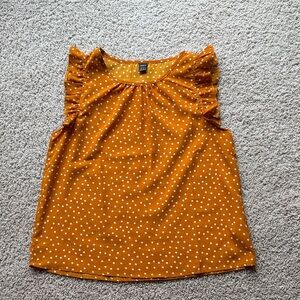 NWOT Mustard Polka Dot Blouse with Ruffle Sleeves